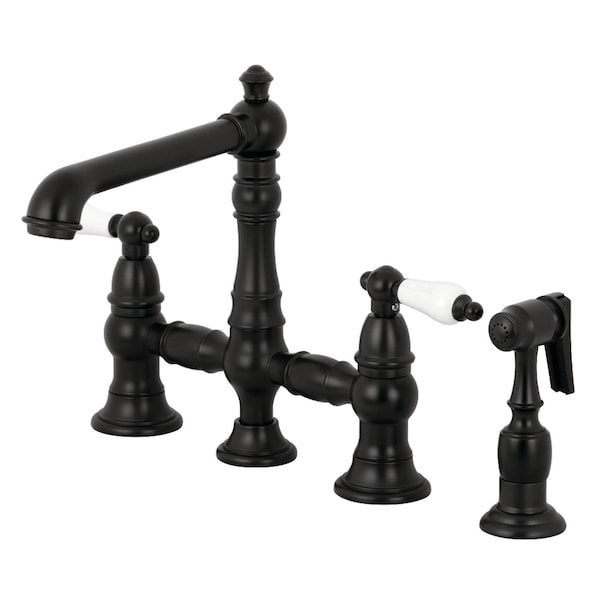English Country 8" Bridge Kitchen Faucet W/ Sprayer, Black